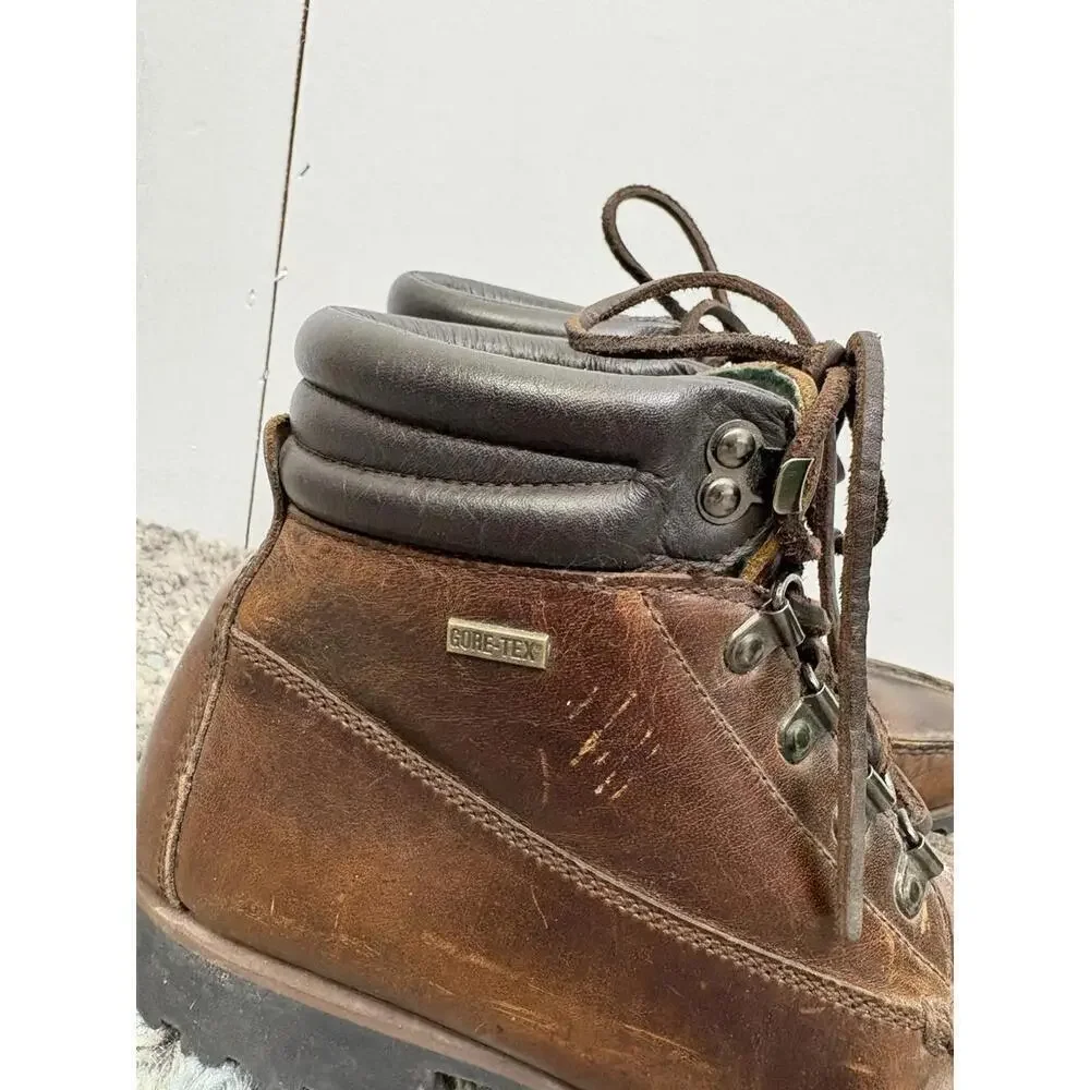 HH Brown Boots Womens Size 7 Moc Toe Gore Tex High Ankle Leather Hand Crafted